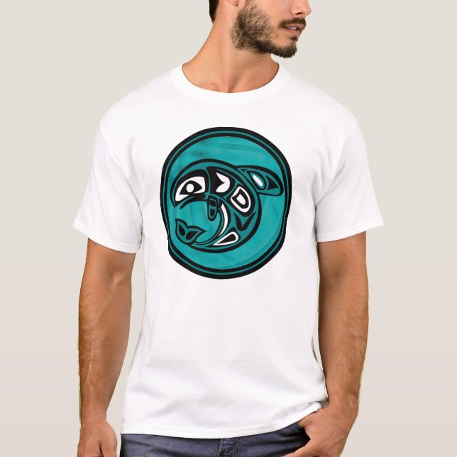 Native American Orca Whale, turquoise T-Shirt (Front)