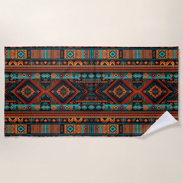 Native American Pattern Boho Culture Abstract Arts Beach Towel (Front)
