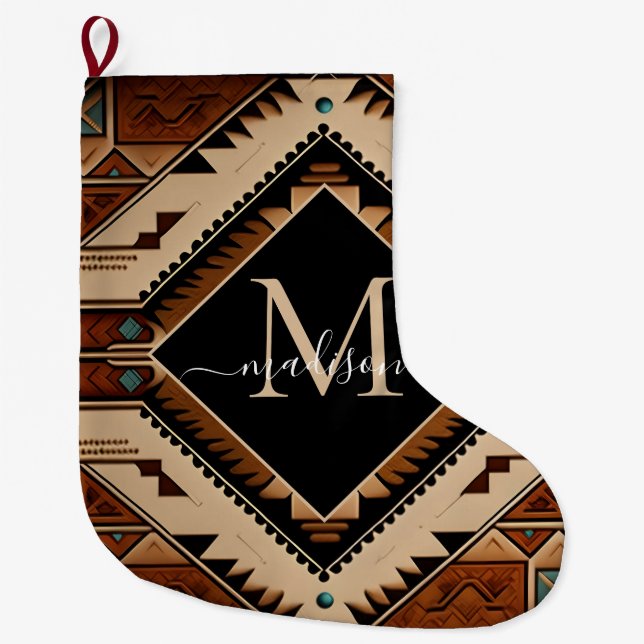 Native American Pattern Indian Culture Boho Style Large Christmas Stocking (Front)