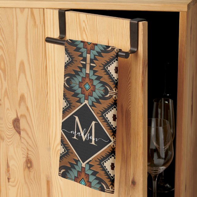 Native American Pattern Indian Culture Boho Style Tea Towel (Thirds Fold)