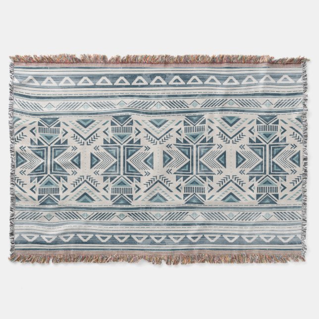 Native American Pattern Indian Mexican Fabric Throw Blanket (Front)