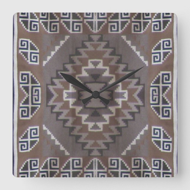 Native American Pattern Square Wall Clock (Front)