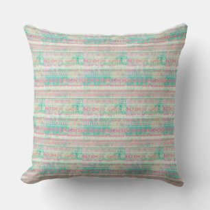 Native American Pattern Throw Pillow/Pink-Green Cushion