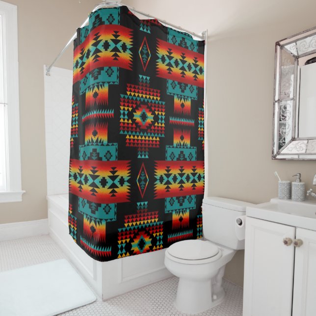 Native American Pattern Tribal Shower Curtain (In Situ)