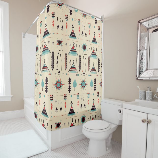 Native American patterned Shower Curtain (In Situ)