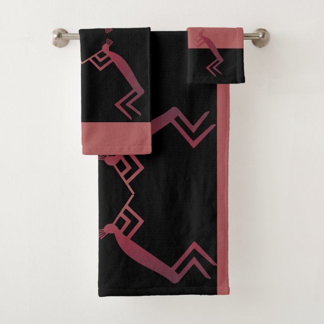 Native American Peach Kokopelli Bath Towel Set (Insitu)