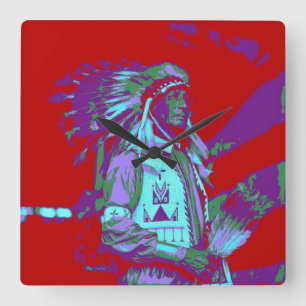 Native American Pop Art Square Wall Clock