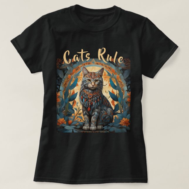 Native American Pop Art Style Cats Rule Edit Text T-Shirt (Design Front)