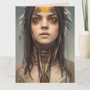 NATIVE AMERICAN PRETTY WOMAN GIRL ART BIRTHDAY  CARD