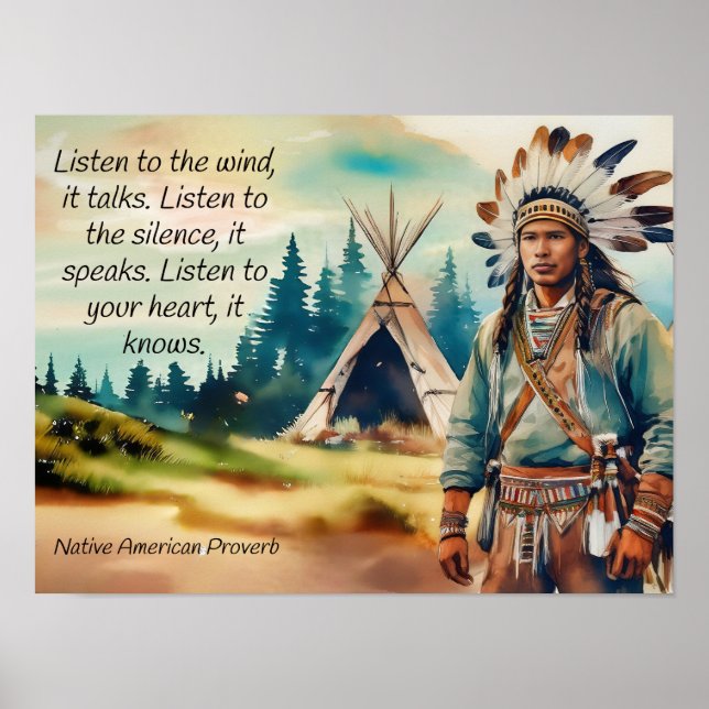 Native American proverb Listen to the Wind Poster (Front)