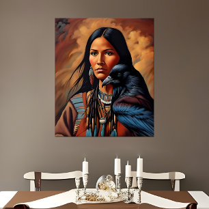 Native American Raven Spirit Animal Woman Portrait Poster