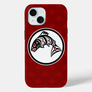 Native American Red Black Art Haida Salmon iPhone 15 Case