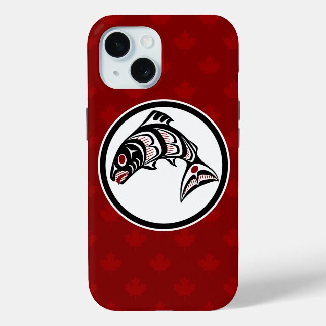 Native American Red Black Art Haida Salmon Case-Mate iPhone Case (Back)