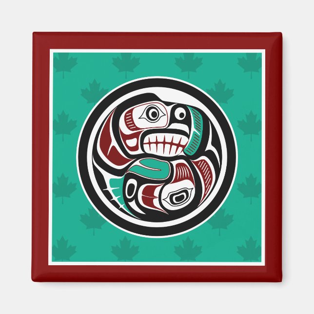 Native American Red Black Green Art Otter Salmon Magnet (Front)