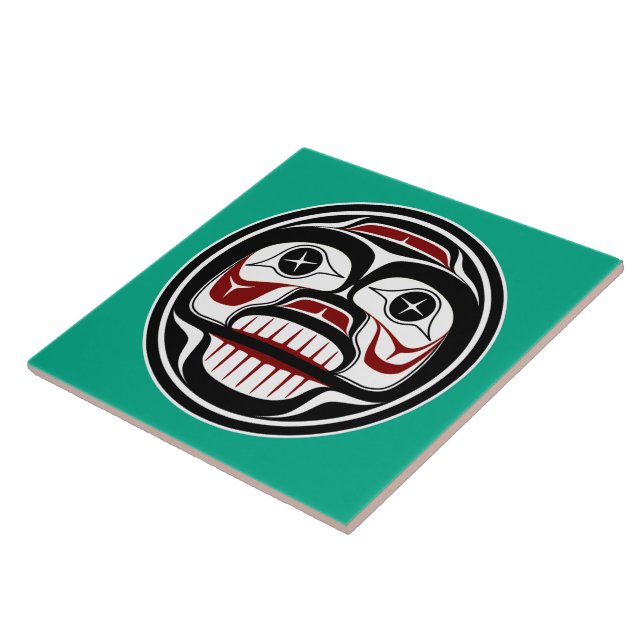 Native American Red Black Green Art Weeping Skull Ceramic Tile (Side)
