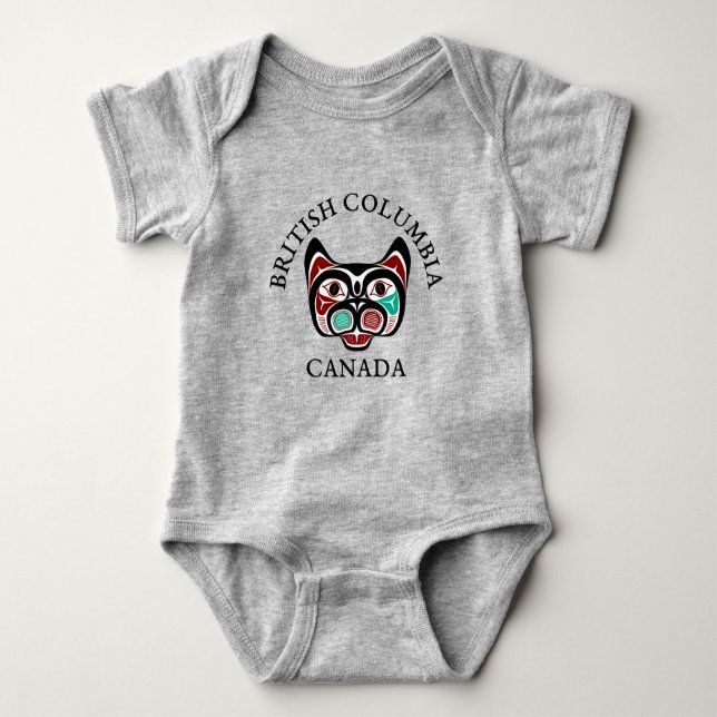Native American Red Black Green Haida Art Kitty Baby Bodysuit (Front)