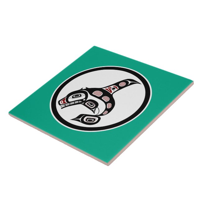 Native American Red Black Haida Art Killer Whale Ceramic Tile (Side)