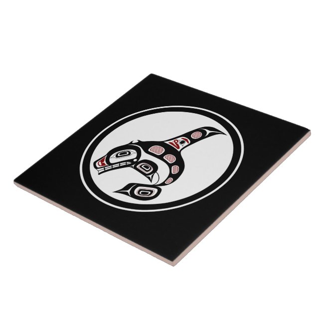 Native American Red Black Haida Art Killer Whale Ceramic Tile (Side)