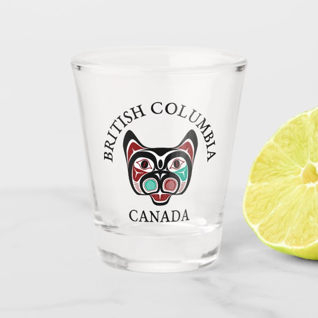 Native American Red Black Haida Art Kitty Cat Shot Glass (Front)