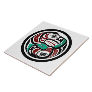 Native American Red Black Haida Art Otter Salmon Ceramic Tile