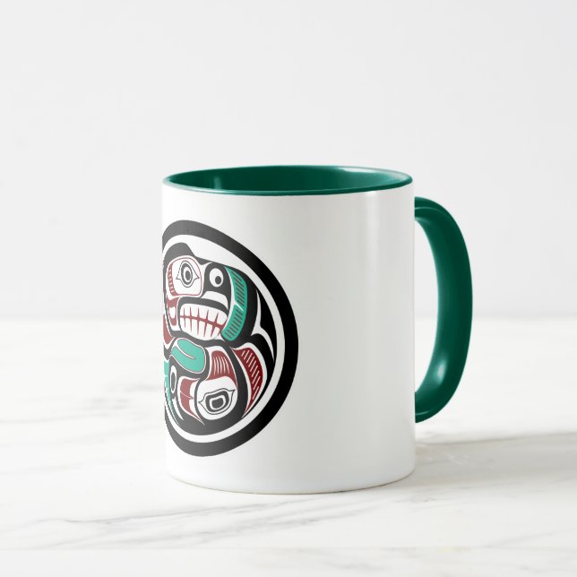 Native American Red Black Haida Art Otter Salmon Mug (Front Right)
