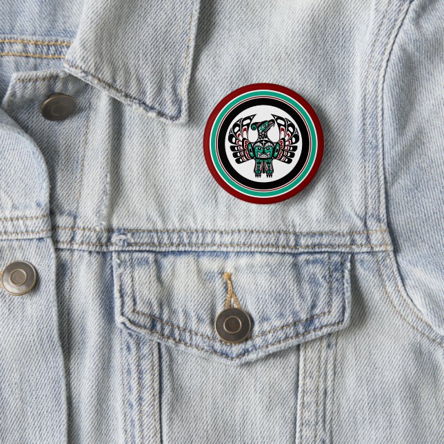 Native American Red Black Haida Art Thunderbird 6 Cm Round Badge (In Situ)