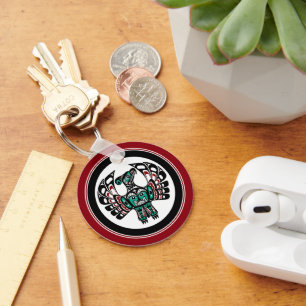 Native American Red Black Haida Art Thunderbird Key Ring