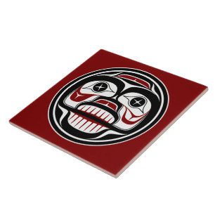 Native American Red Black Haida Art Weeping Skull Ceramic Tile