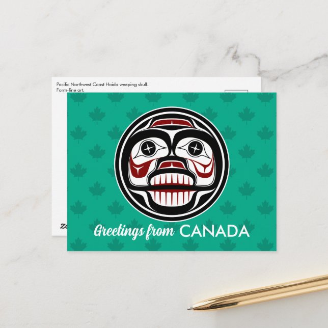 Native American Red Black Haida Art Weeping Skull Postcard (Front/Back In Situ)