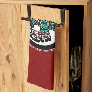 Native American Red Black Haida Thunderbird Tea Towel