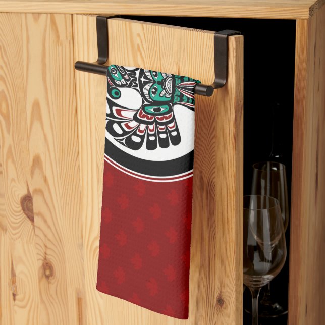 Native American Red Black Haida Thunderbird Tea Towel (Thirds Fold)