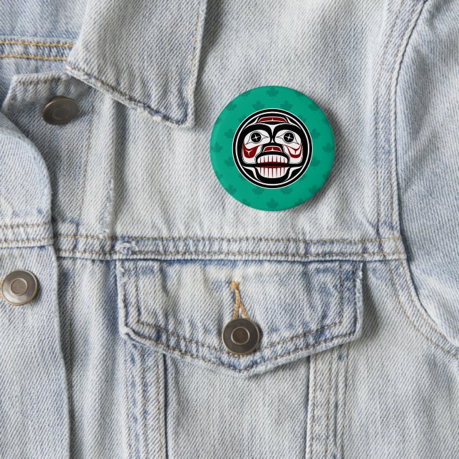Native American Red Black Haida Weeping Skull 6 Cm Round Badge (In Situ)