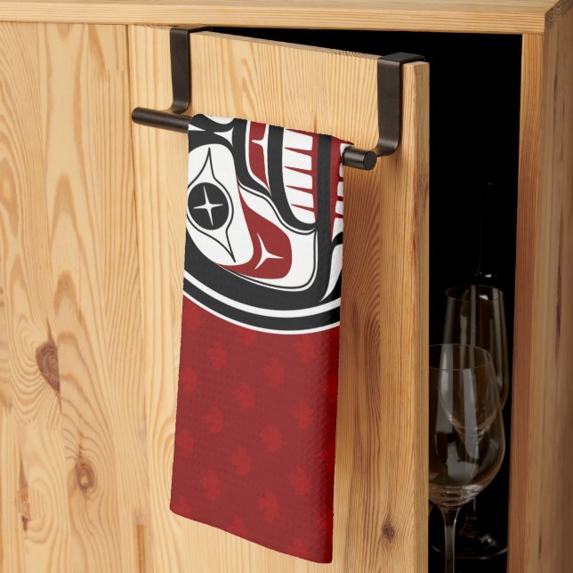 Native American Red Black Haida Weeping Skull Tea Towel (Thirds Fold)