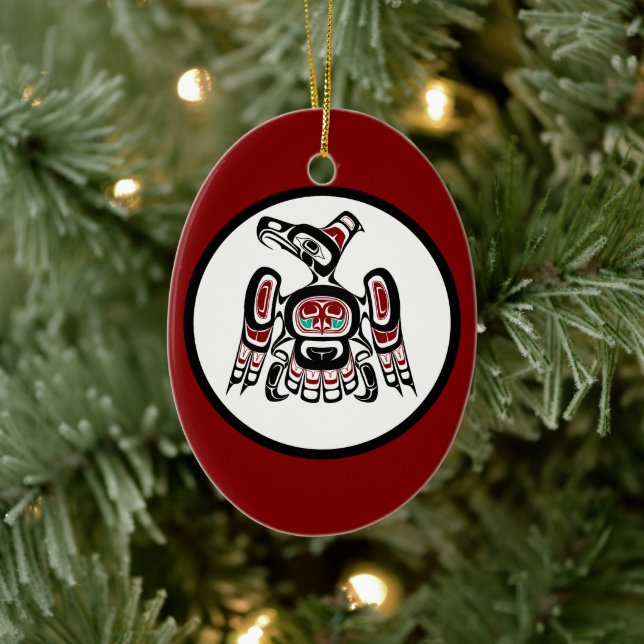 Native American Red Black Kaigani Thunderbird Ceramic Ornament (Tree)