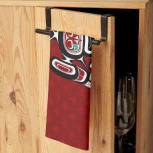 Native American Red Black Kaigani Thunderbird Tea Towel