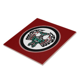 Native American Red Black Vector Art Thunderbird Ceramic Tile
