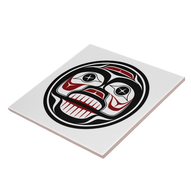 Native American Red Black Vector Art Weeping Skull Ceramic Tile (Side)