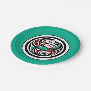Native American Red Black White Haida Otter Salmon Paper Plate