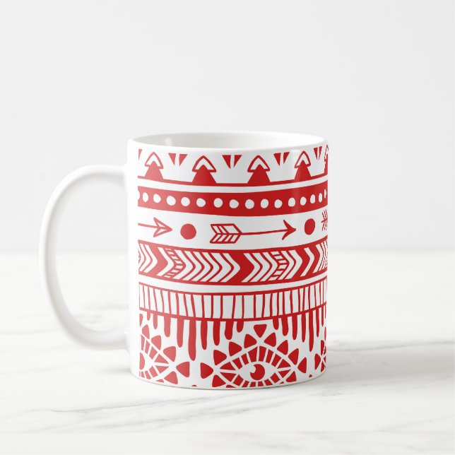 Native American: Red Ink Doodle. Coffee Mug (Left)