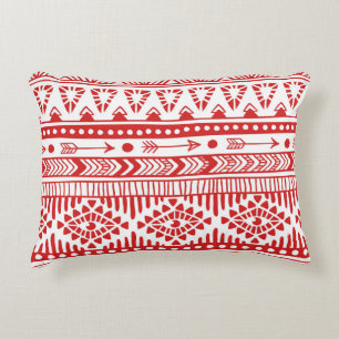 Native American: Red Ink Doodle. Decorative Cushion