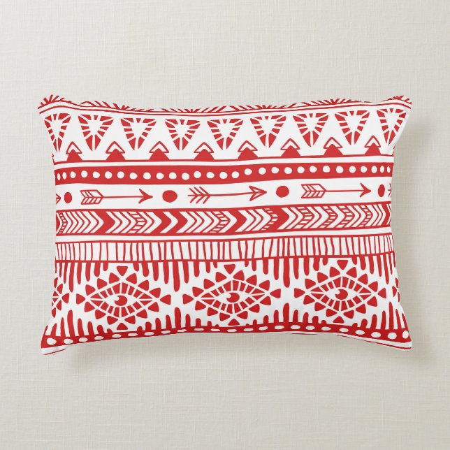 Native American: Red Ink Doodle. Decorative Cushion (Front)