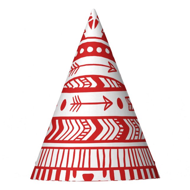 Native American: Red Ink Doodle. Party Hat (Front)