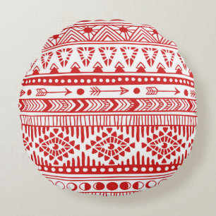 Native American: Red Ink Doodle. Round Cushion