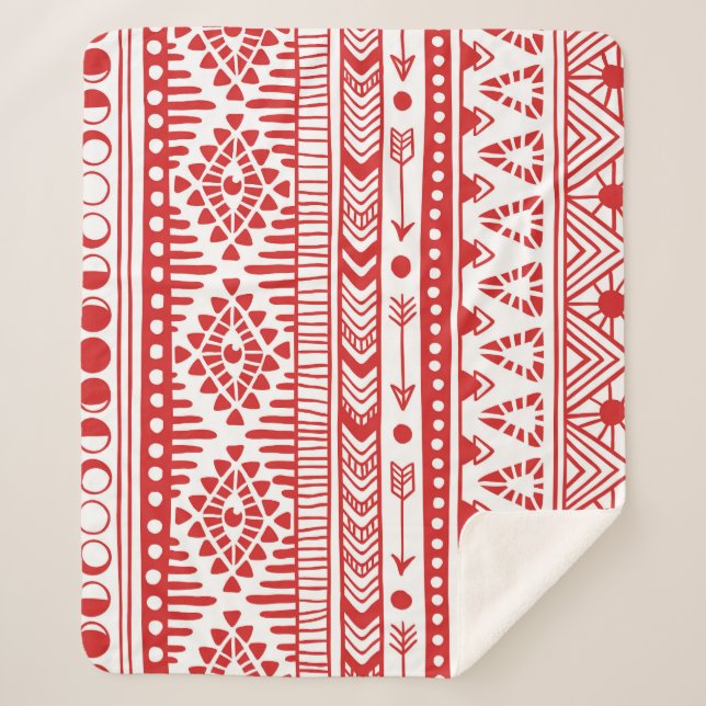 Native American: Red Ink Doodle. Sherpa Blanket (Front)
