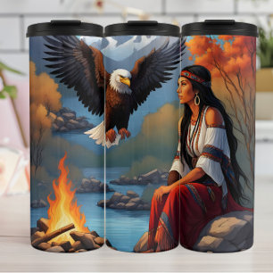 Native American Regal Gaze, Eagle's Approach, Thermal Tumbler