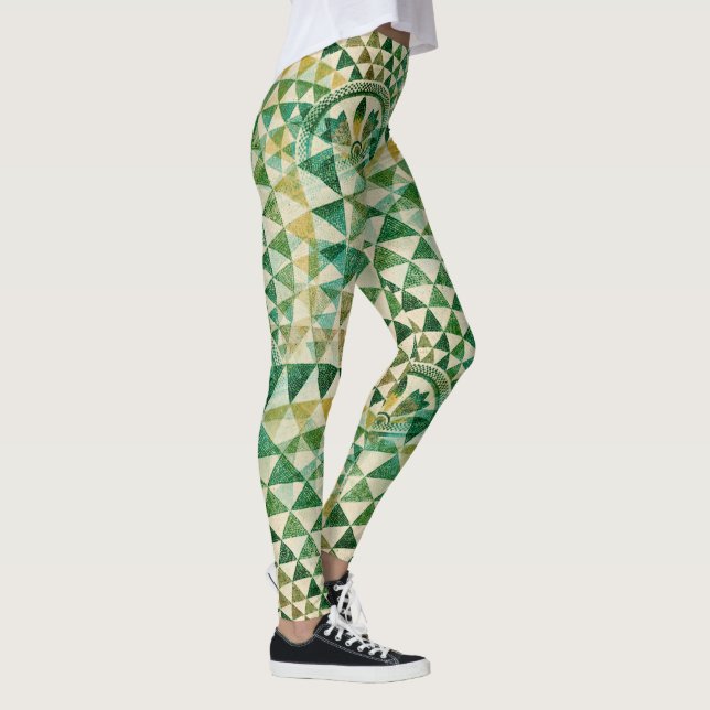Native American seamless tribal pattern green Leggings (Right)