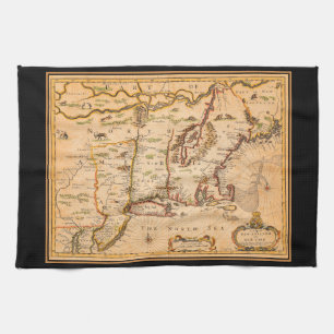 Native American Settlements 1600s New England Map Tea Towel