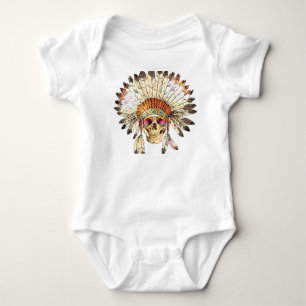 Native American Skull Fashion Illustration Baby Bodysuit