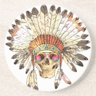 Native American Skull Fashion Illustration Coaster