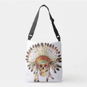 Native American Skull Fashion Illustration Crossbody Bag